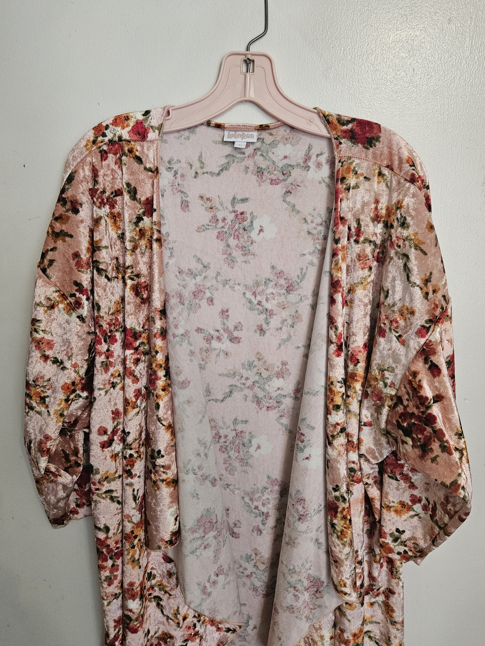 Floral Velvet Long Robe - Pink - Picture 4 of 4